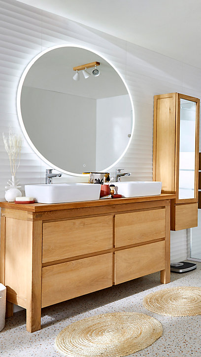 Meuble sous vasque à poser Harmon chêne massif 140 cm + plan de toilette en chêne