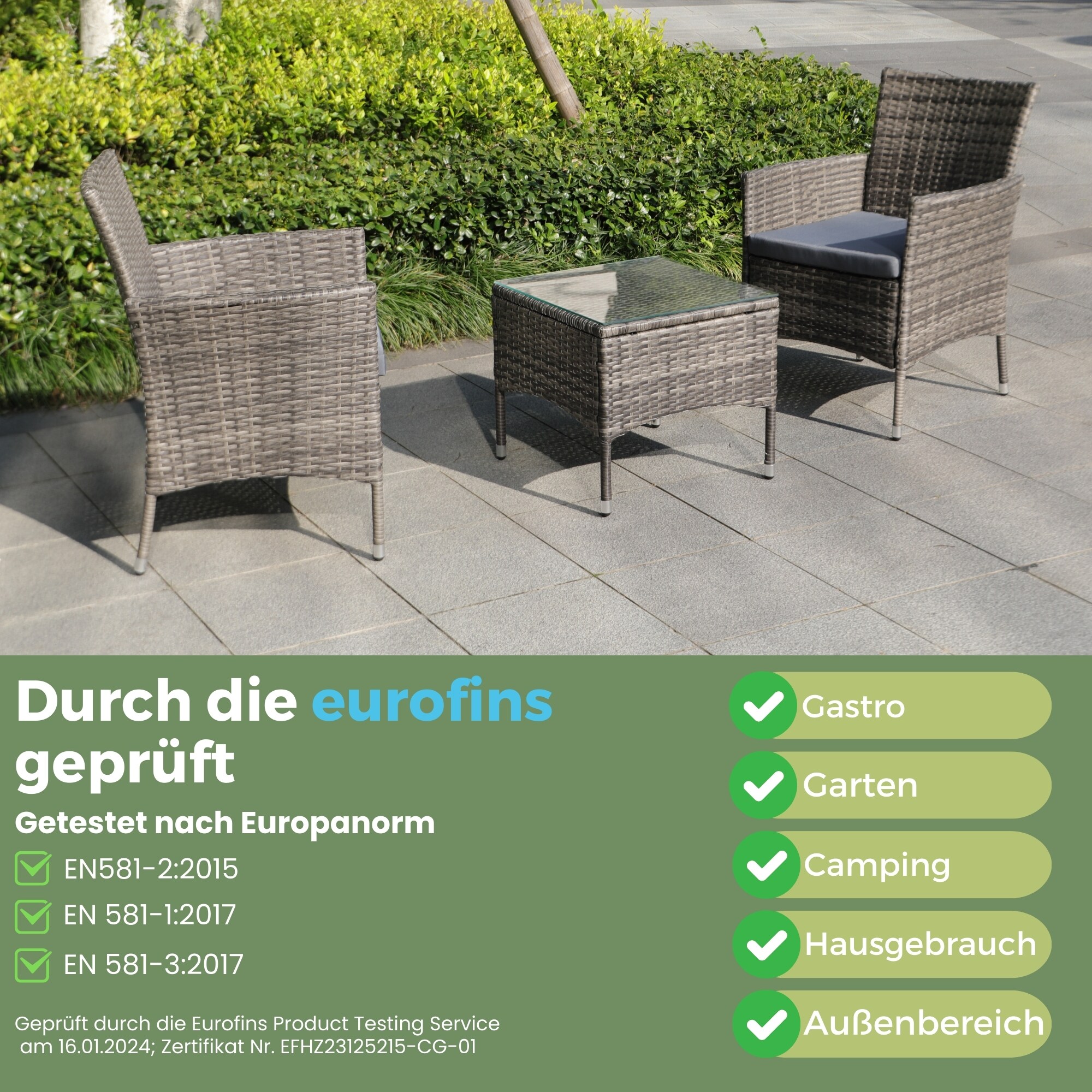 Albatros Balkonmöbel Set 3 teilig, Rattan Polyrattan, 2 Sessel mit Tisch, Lounge Set Balkon Gartenlounge Gartenmöbel Sitzgruppe mit Kissen und Glastisch, für Garten Terrasse Outdoor