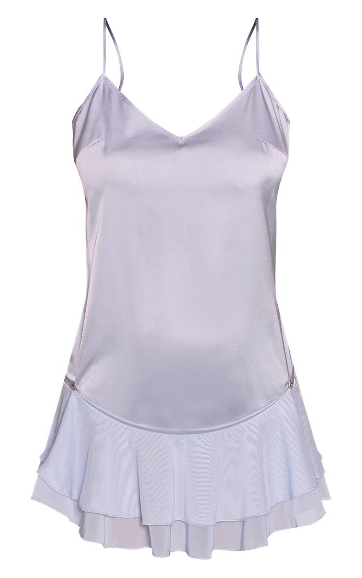 Bleu Layette Robe Mini En Satin À Bretelles Avec Détails Boutonnés Et Ourlet À Volants