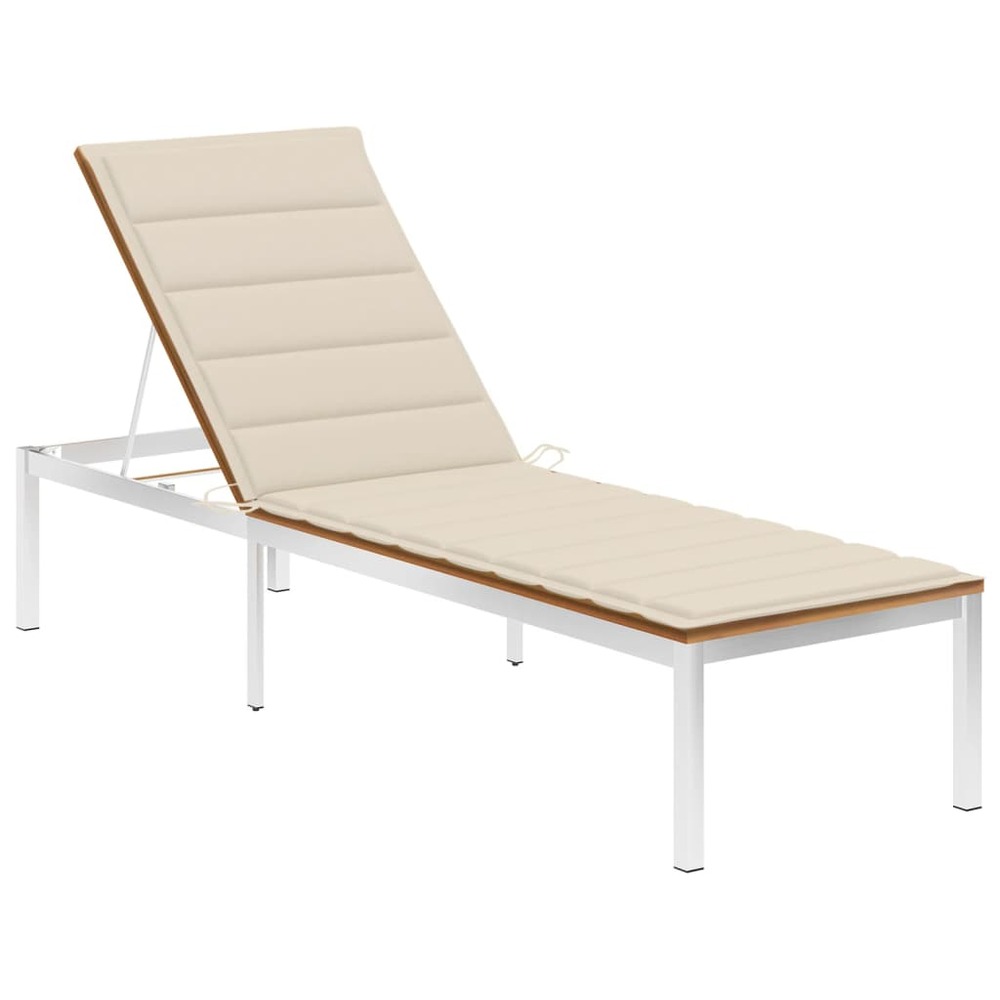 Transat chaise longue bain de soleil lit de jardin terrasse meuble d'extérieur avec coussin bois d'acacia et acier inoxydable