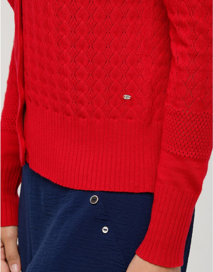 Gilet maille rouge col v