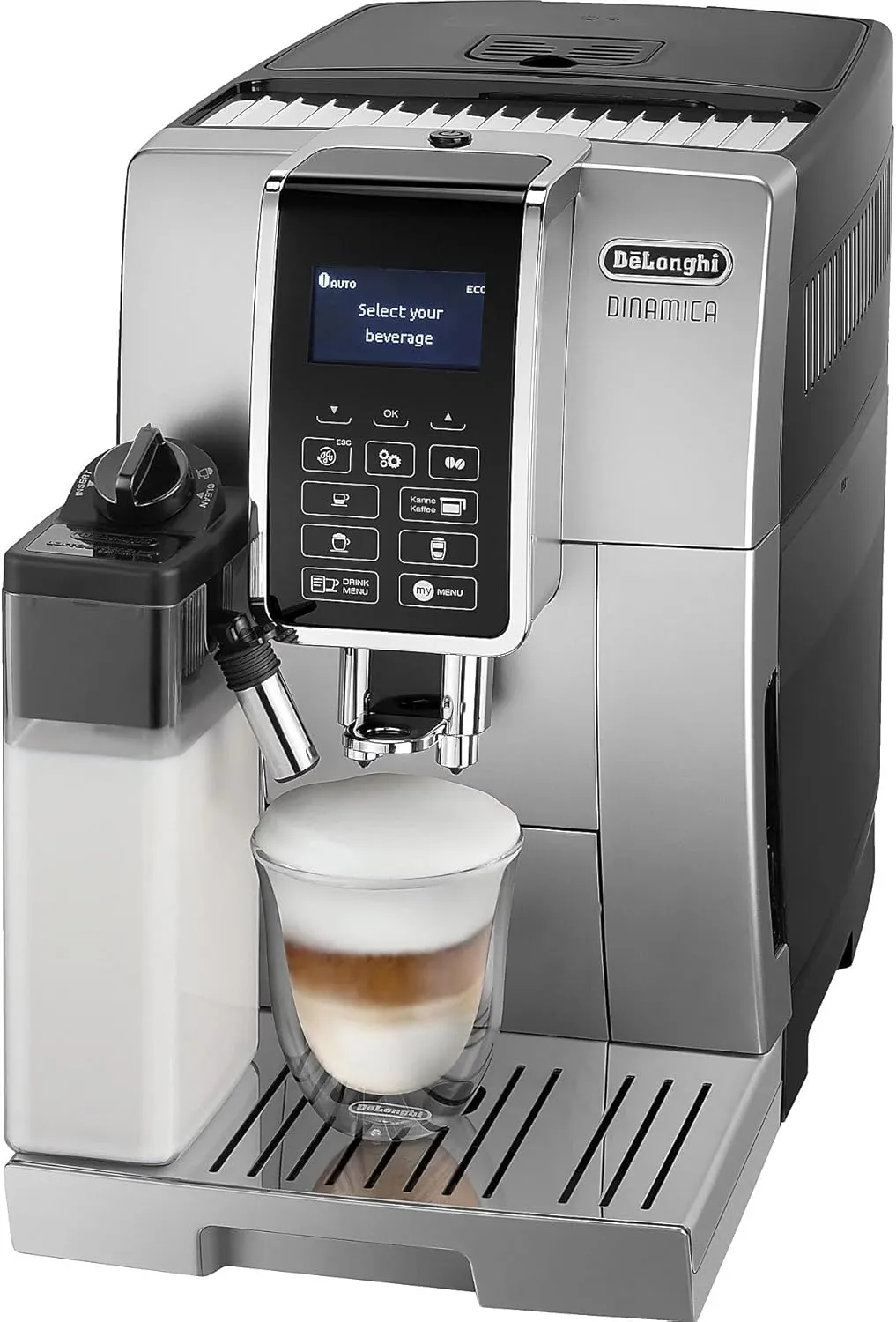 DELONGHI Dinamica ECAM352.57.SB Kaffeevollautomat LatteCrema-System, 1450W, 15 bar Pumpendruck, programmierbar, Kaffeekannenfunktion