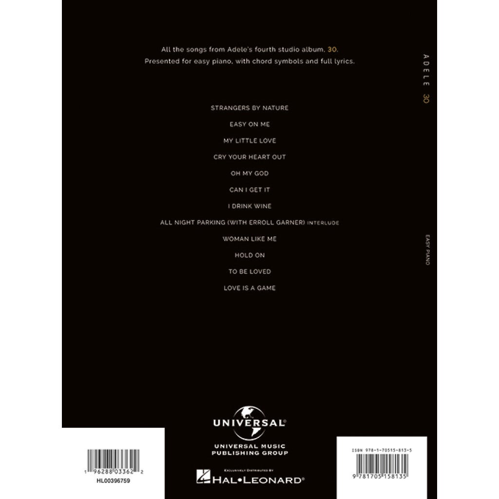 Hal Leonard Adele 30 songboek voor piano
