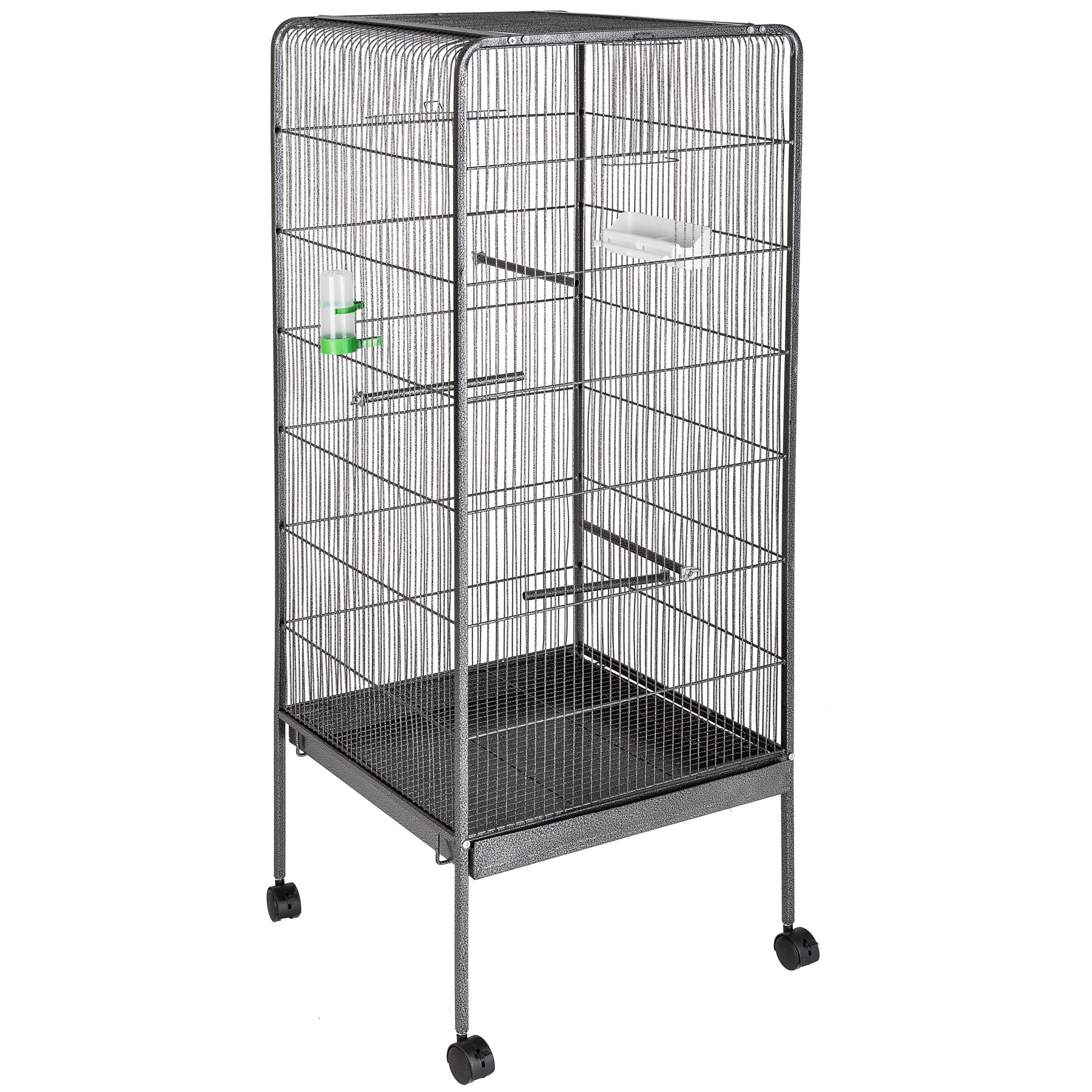 tectake® Vogelkäfig, in Hammerschlagoptik, 2 Schiebeöffnungen und geringer Gitterabstand, 54 x 54 x 114,5 cm