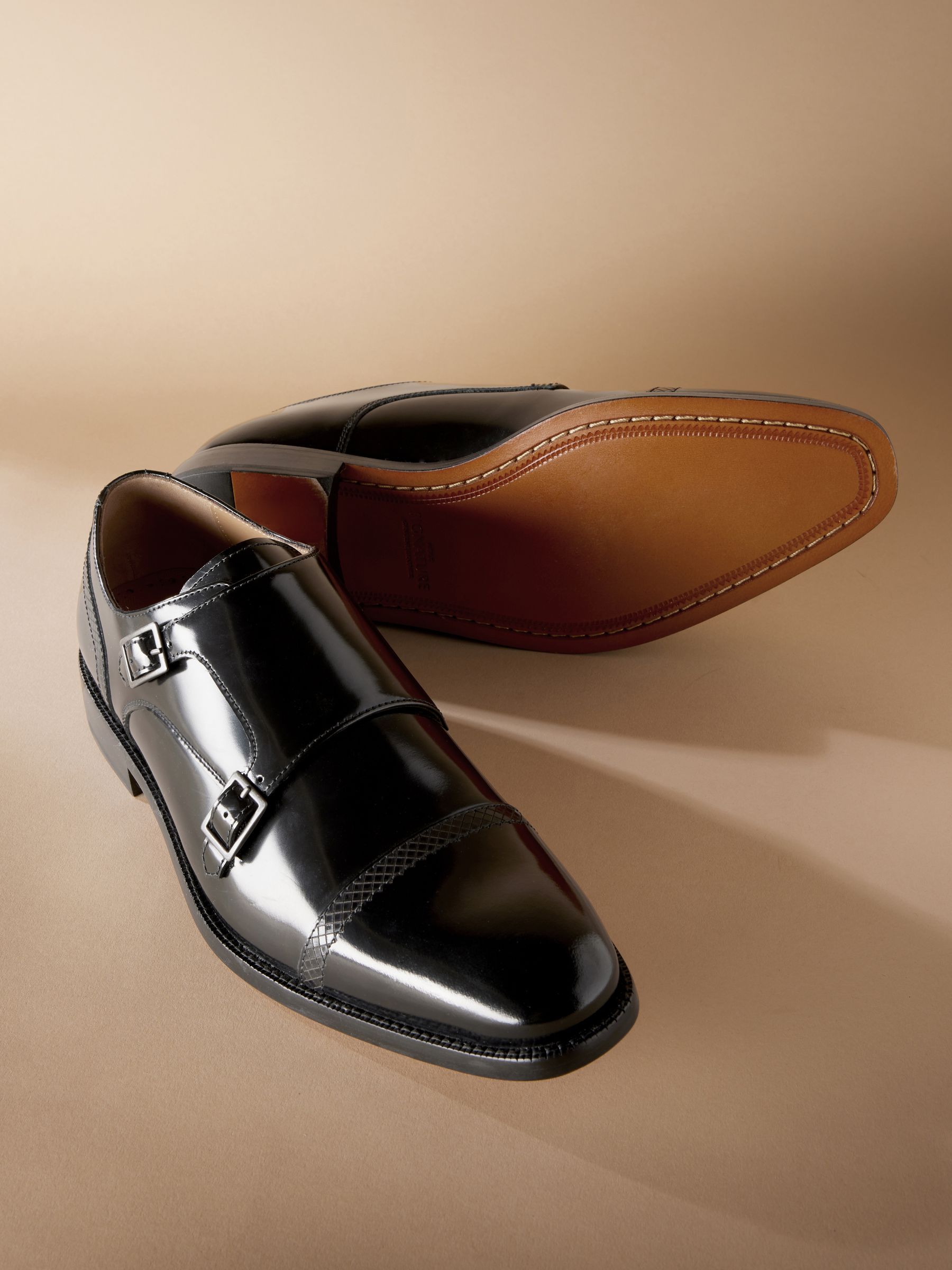 Zwart - Signature leren monnikschoenen met leren zool en dubbele gespen