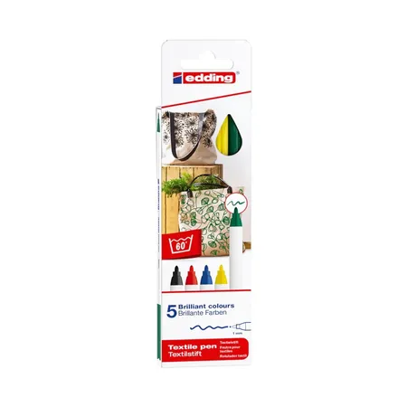 edding 4600 Textilpen, 1mm Standardfarben, 5 Stück