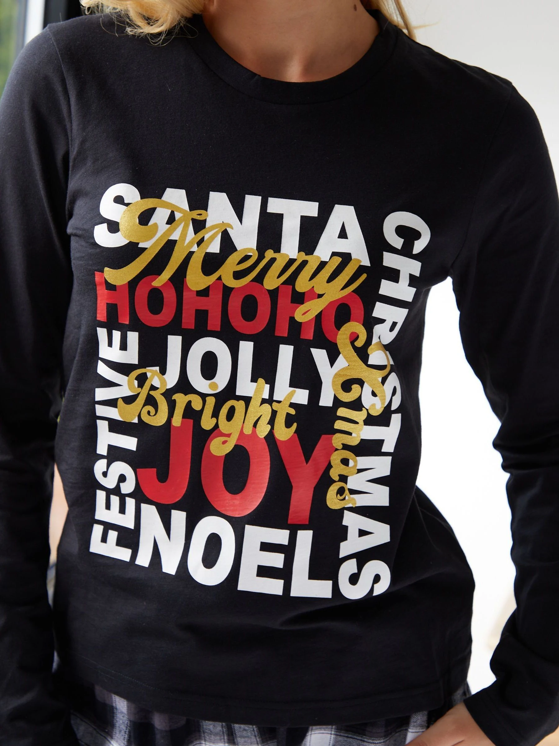Zwart - Plus-maten - Threadbare Christmas Slogan Graphic Long Pyjamas