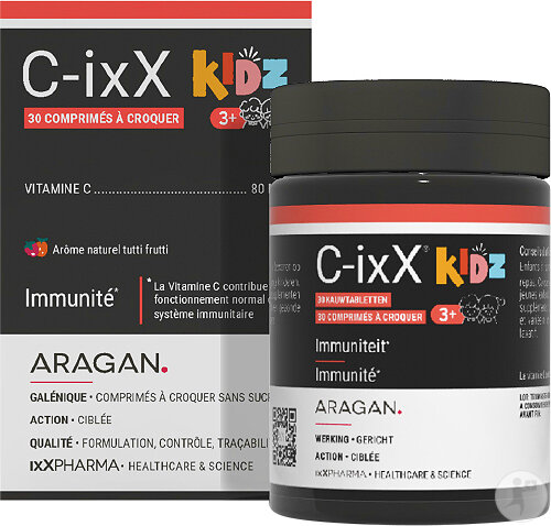 ixX Pharma C-ixX Kidz Immunité & Énergie Enfants Vitamine C 100% AJR Tutti Frutti 30 Comprimés