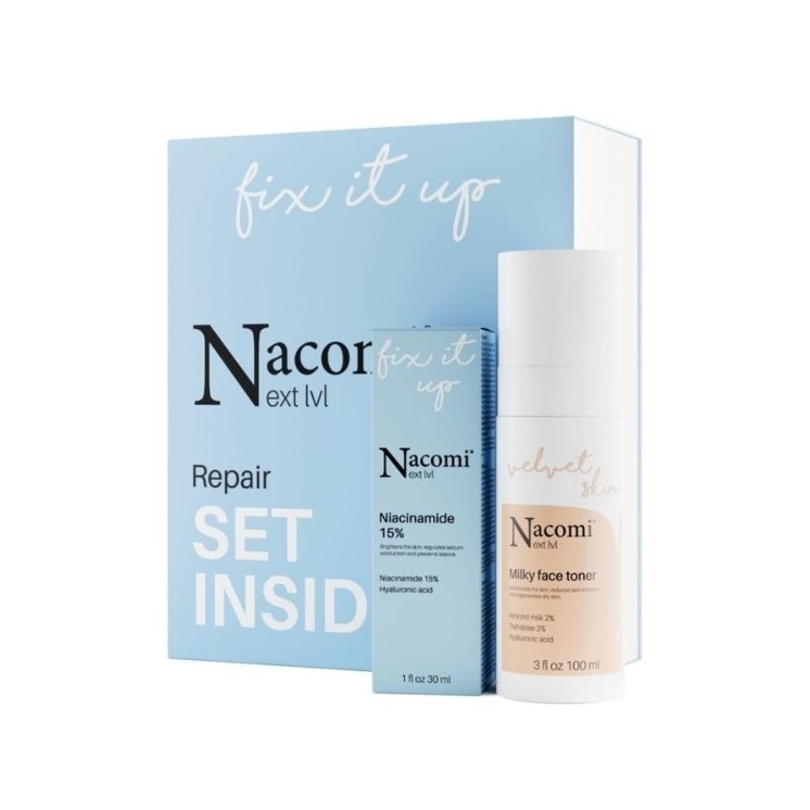 Nacomi Next Level Repair Geschenkset Feuchtigkeitsspendendes Milchtonikum 100 ml + Niacinamin Serum 15 % 30 ml