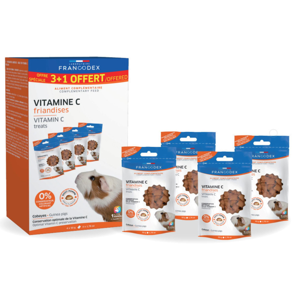 Pack friandises vitamine c, 4 sachets de 50g pour cobayes