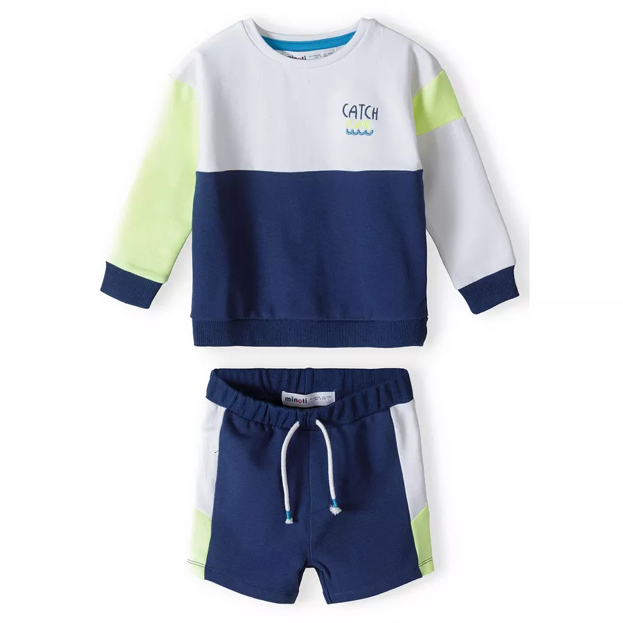 MINOTI Sweatshirt und Shorts Set DunkelblauWeiß