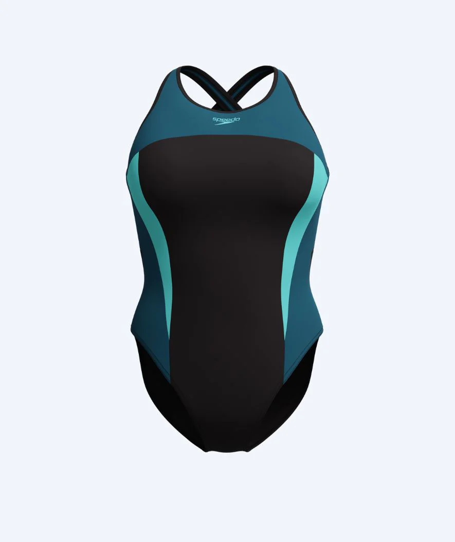 Speedo badedragt til damer - Splice Cross Back - Sort/mørkeblå