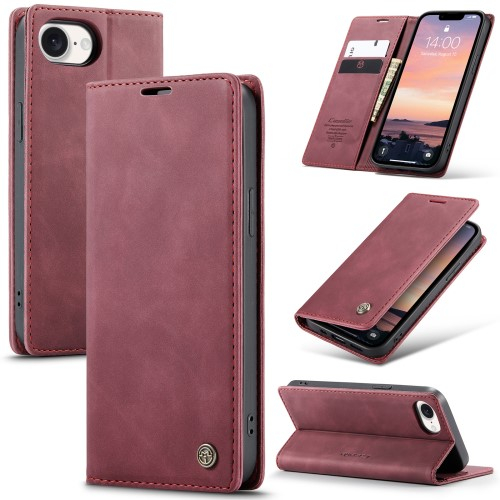 iPhone 16e Leder Tasche Flip Wallet Etui mit Kartenfächern - Rot