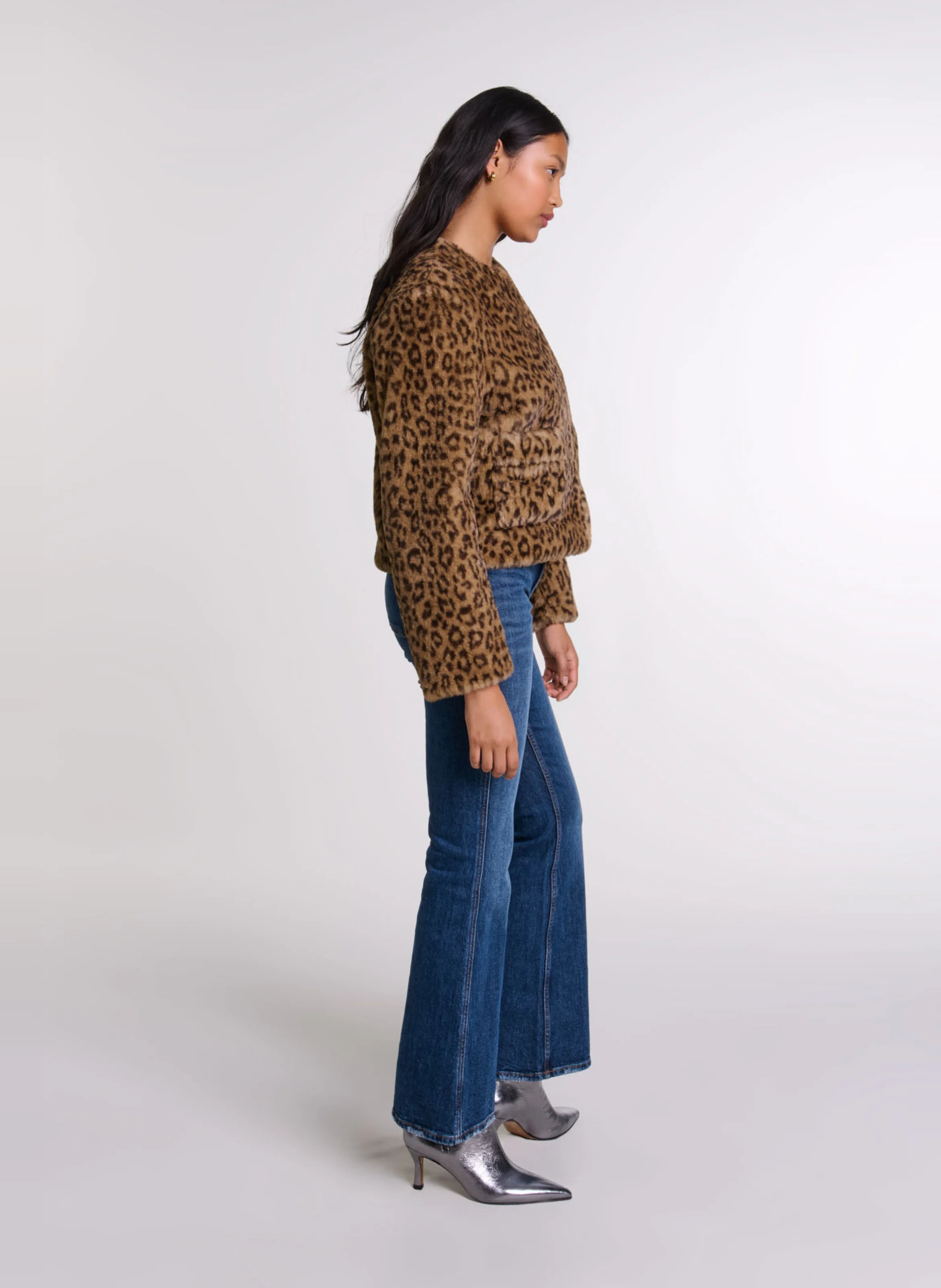 Veste courte effet fourrure léopard | Multicolore