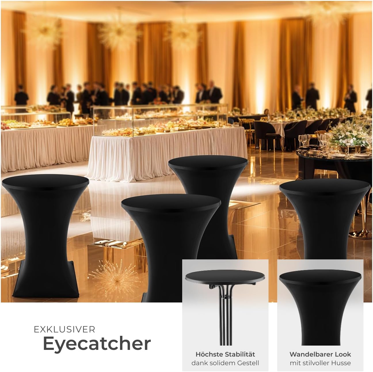 tectake® Gastro 2er Set Stehtisch klappbar, Bistrotisch mit Husse, Tisch Ø80cm, Stehtisch mit MDF-Tischplatte, Gartentisch klappbar, Klapptisch, rund, Stahlgestell, stabil, robust - schwarz, 2er Set