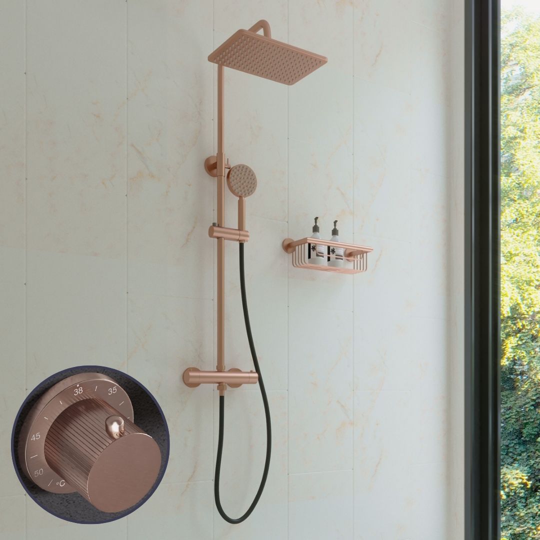 Saniclear Vision Stripes Pro opbouw regendouche met 20x30cm hoofddouche geborsteld koper