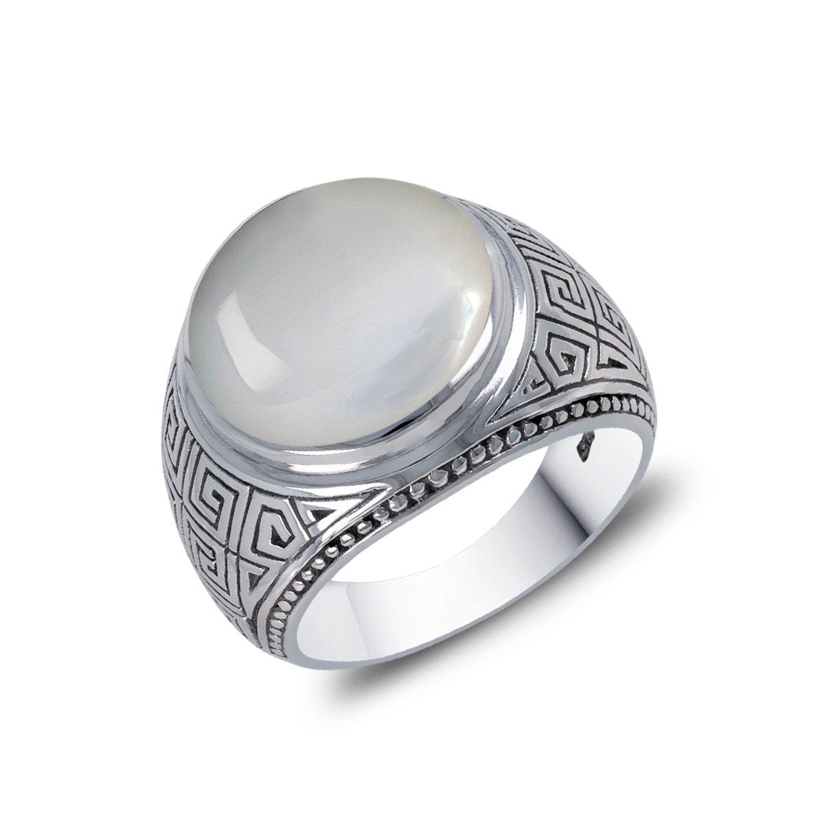 Bague Chevalière Homme en Argent Vieilli et Pierre Blanche | Présent Tendance pour Lui | Aden