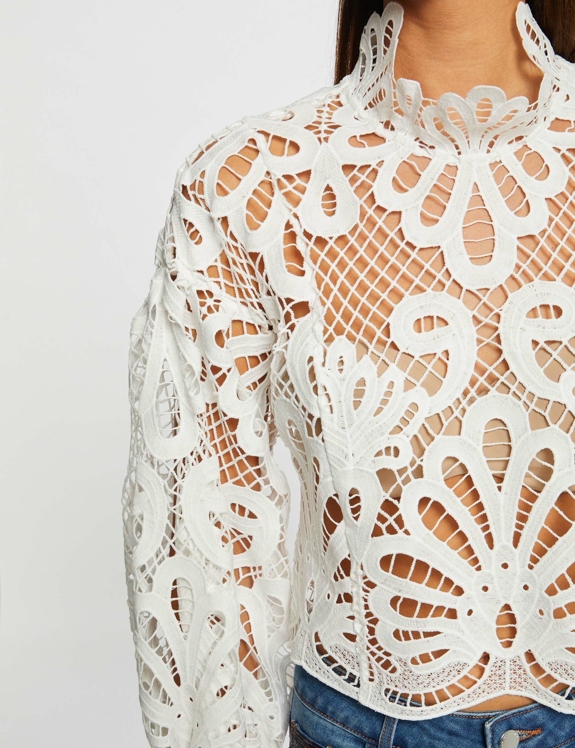Blouse manches longues en dentelle ecru femme - ecru