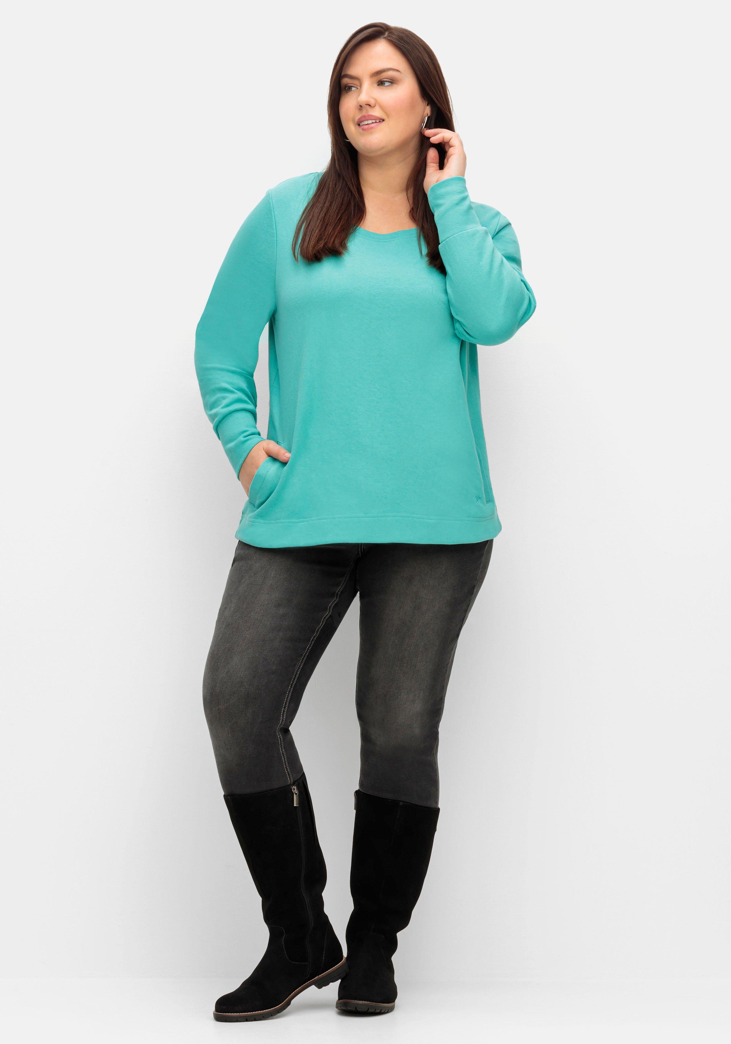 Sweatshirt mit Taschen und tiefem Rundhalsausschnitt