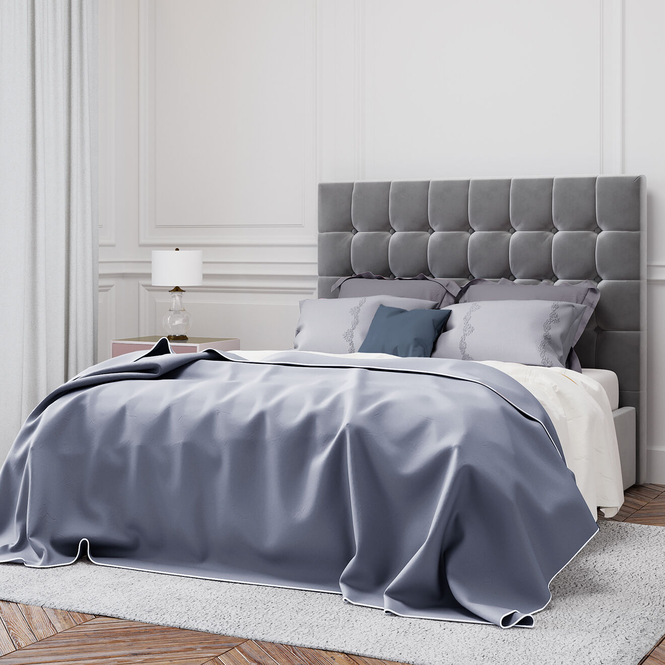 Kooko Home Tête de lit en Velours Sol grise - 160x120 cm