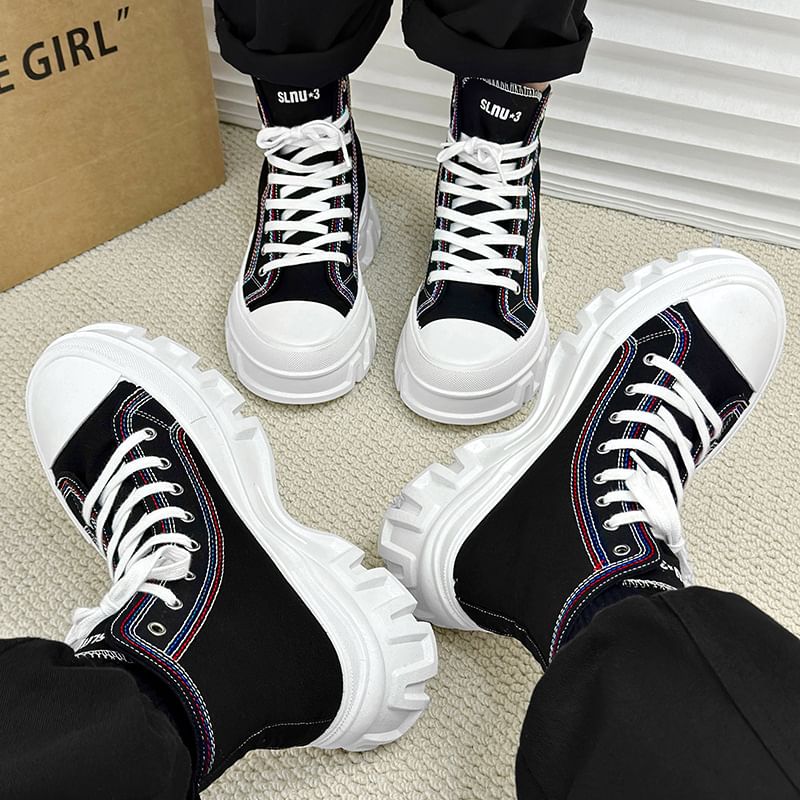 Tanzanite - Platform Contrast Stitch Canvas High Top Sneakers