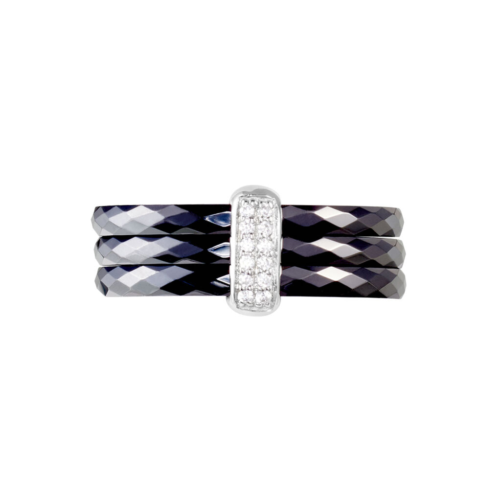 Bague Ceramik Design Argent Blanc Oxyde De Zirconium Et Céramique