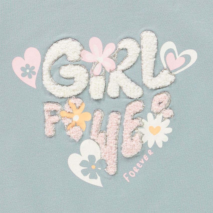 T-shirt manches courtes patchs bouclettes pour fille - Bleu moyen