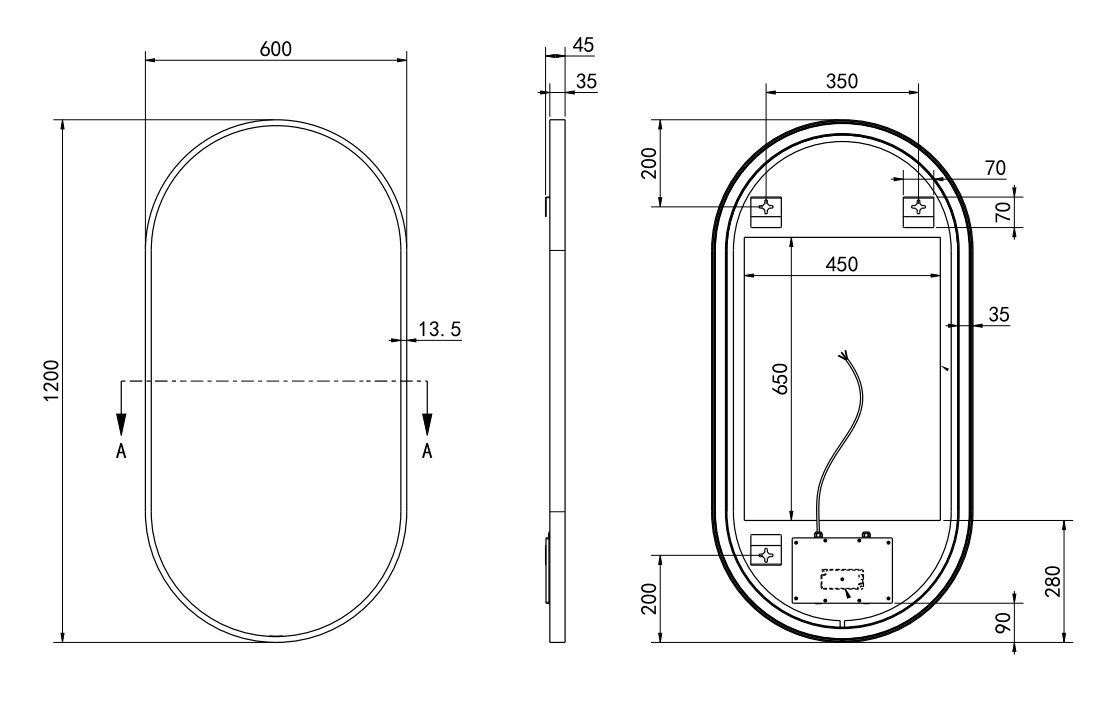 Hotbath &More Oval spiegel ovaal 60x120cm geborsteld zwart PVD