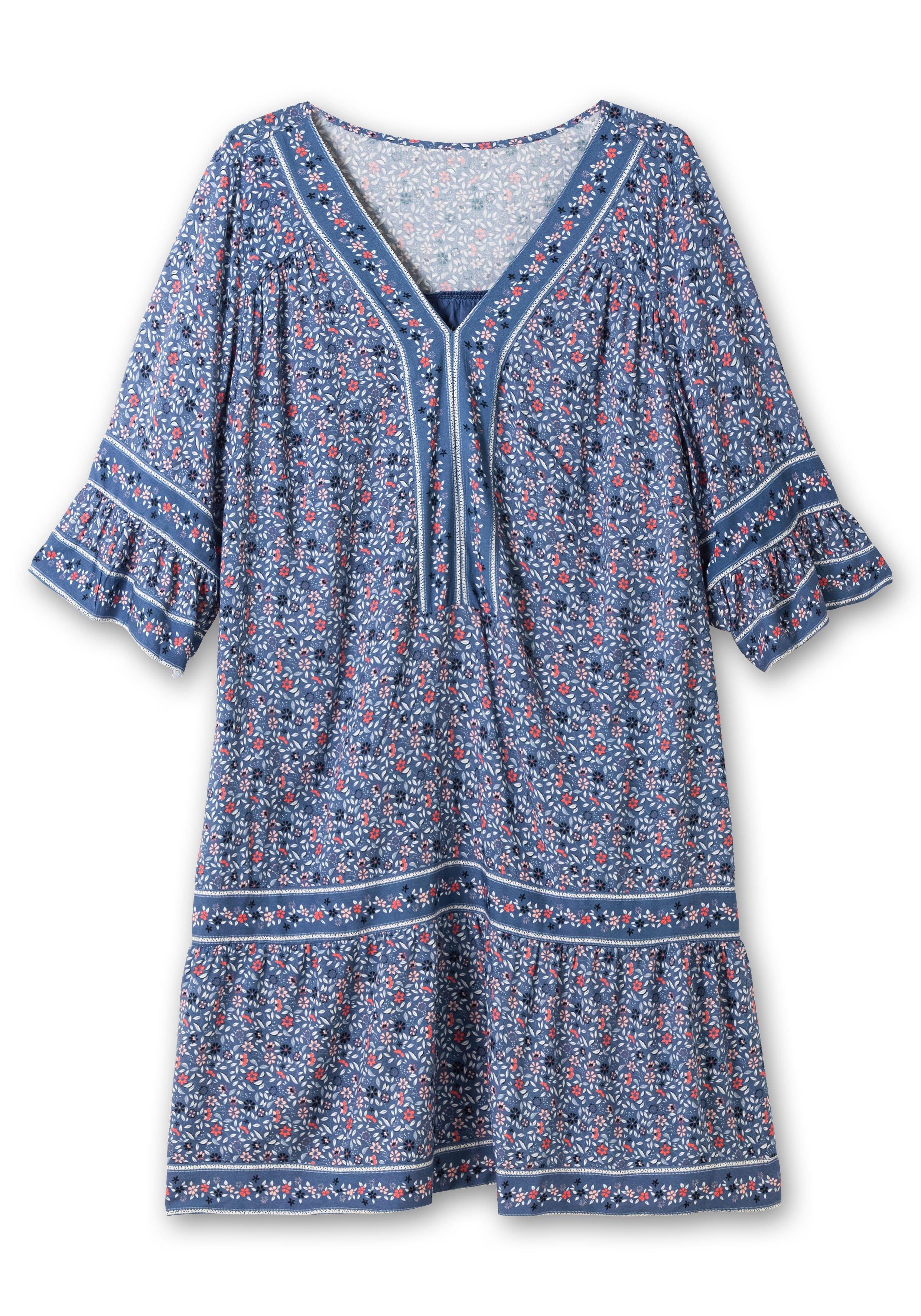 Kurzes Tunikakleid mit Blumen-Alloverprint