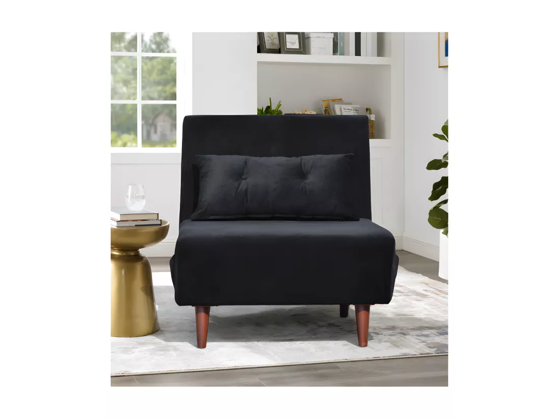 Fauteuil convertible lit une place tissu velours Noir dimension: 80 x 90 x 84 cm - dimension lit: 80 x 190 x 28 cm