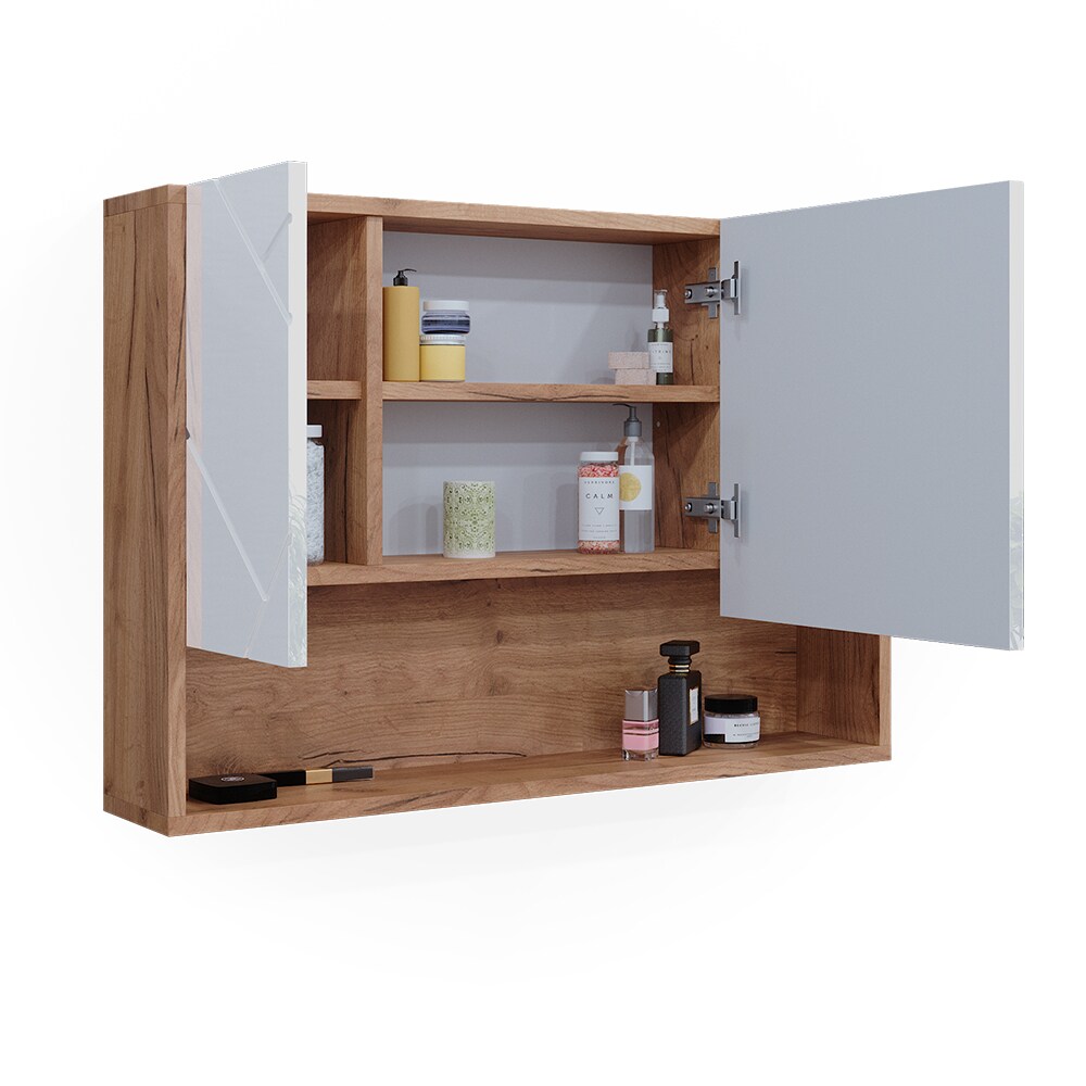 Vicco Spiegelschrank Badspiegel Wandspiegel Irma Eiche Weiß Hochglanz modern 80x55 cm Badezimmer Schrank Badschrank Badezimmermöbel Badmöbel 3 Türen