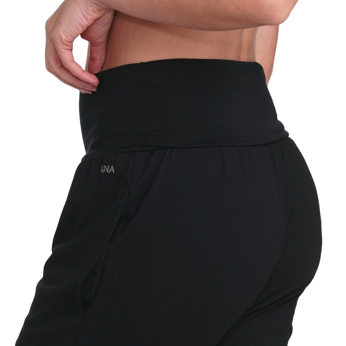 Gina Sports Damen Yoga-Hose mit breitem Bund schwarz