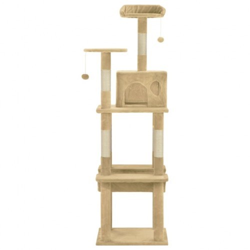 Arranhador bege para gatos com sisal.