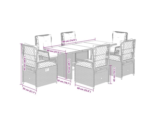 LES TENDANCES - Ensemble table et chaises de jardin-brun-6 places-496469