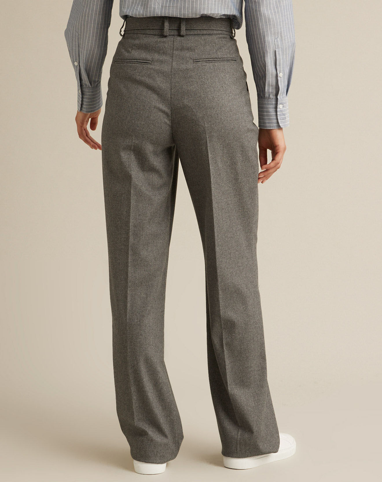 Cyrillus Pantalon large en Flanelle Laine mélangée gris foncé chiné