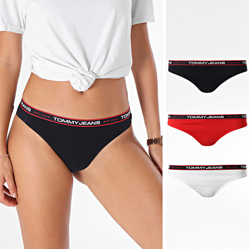 Lot De 3 Strings Femme 4709 Blanc Rouge Bleu Marine