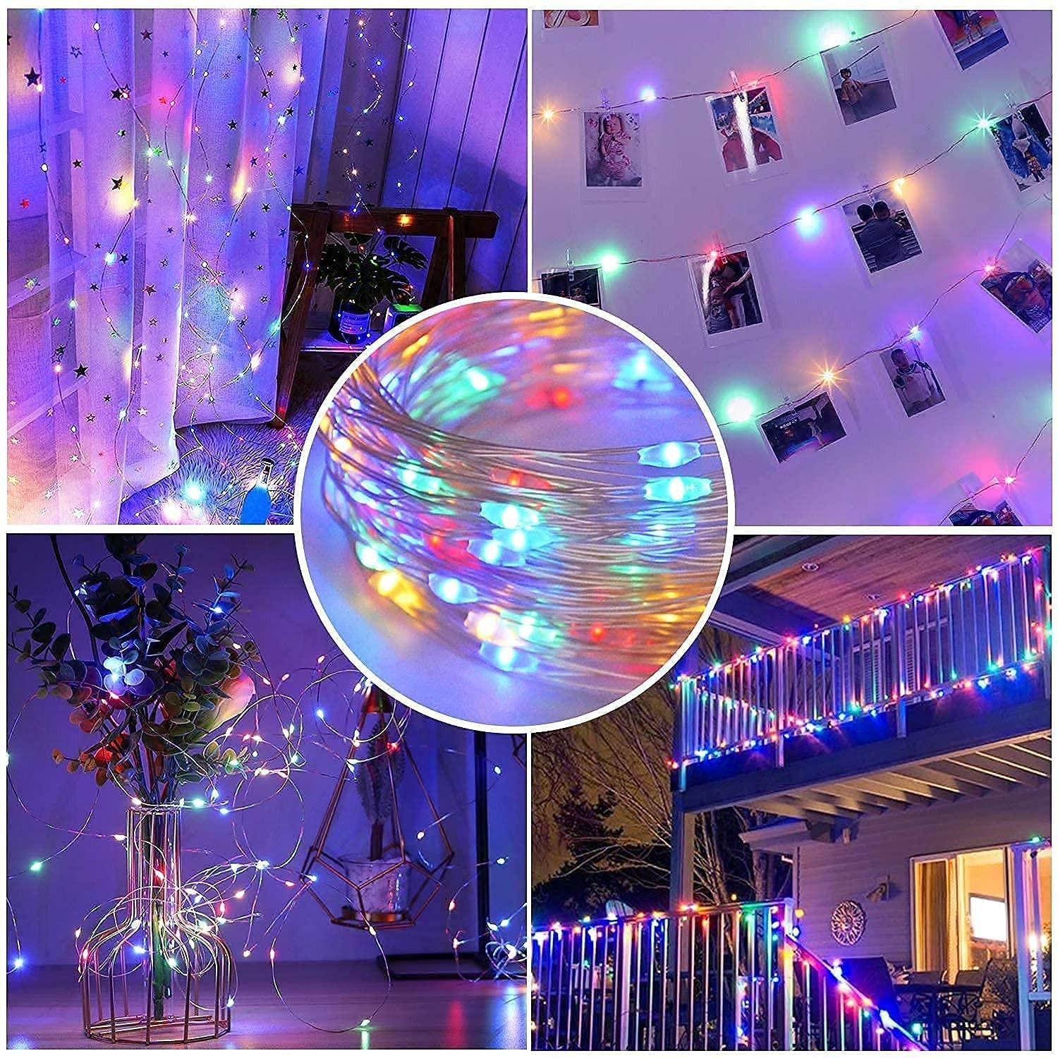 (5m) 50 LED's Deko Draht Lichterkette Outdoor Beleuchtung 8 Modi   Fernbedienung IP44 (Batteriebetrieben) - Bunt