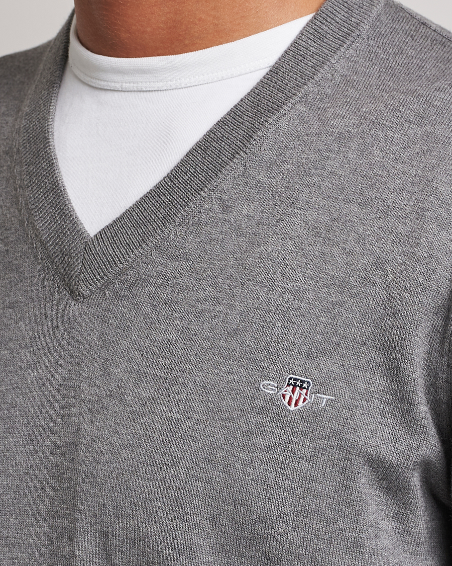 GANT Classic Cotton V-Neck Dark Grey Melange