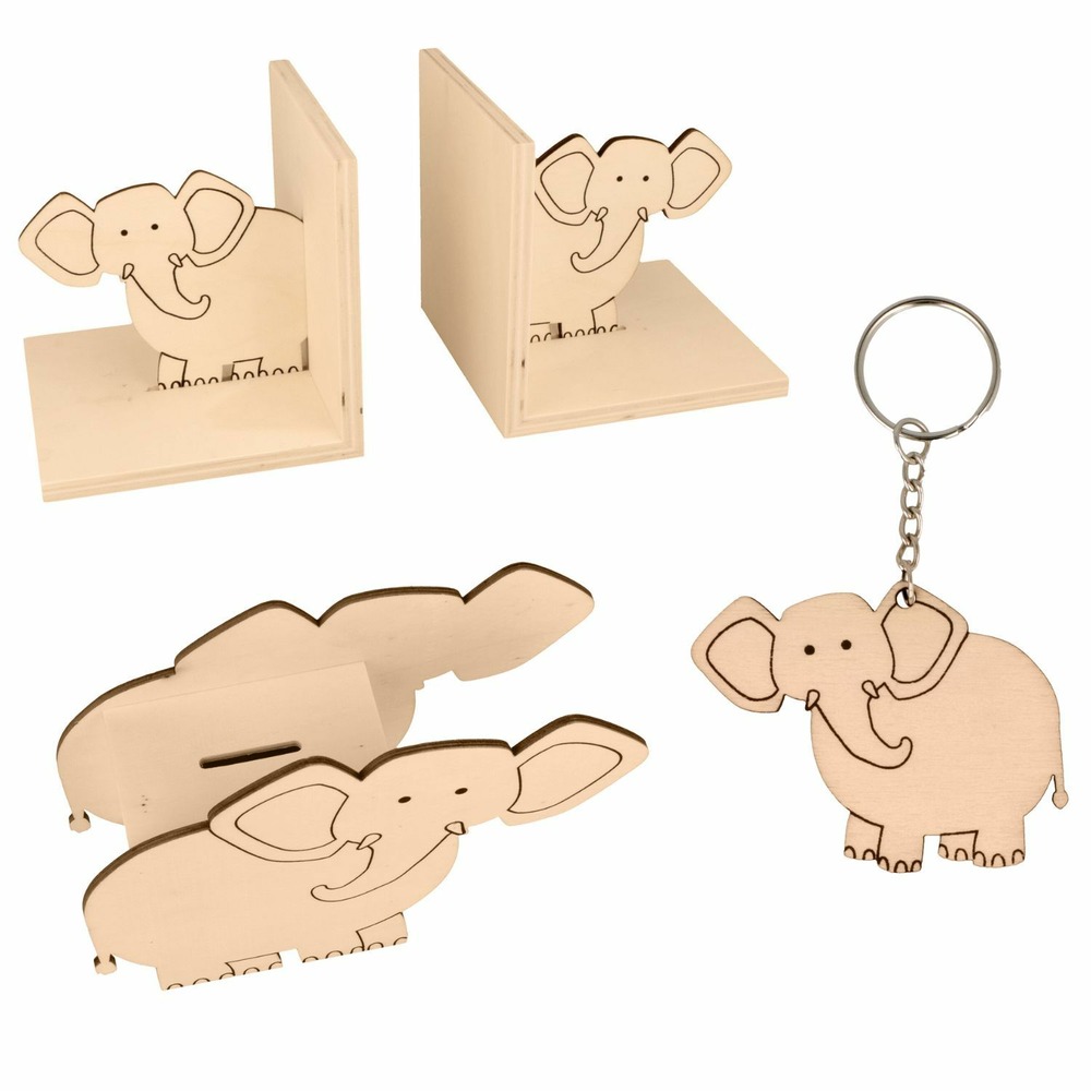4 décorations chambre enfant en bois - eléphant