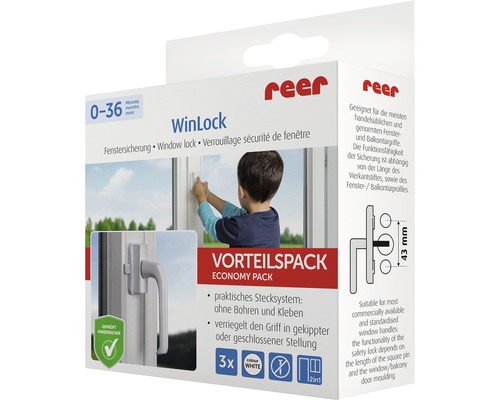 raamslot reer WinLock wit kunststof 3-pack