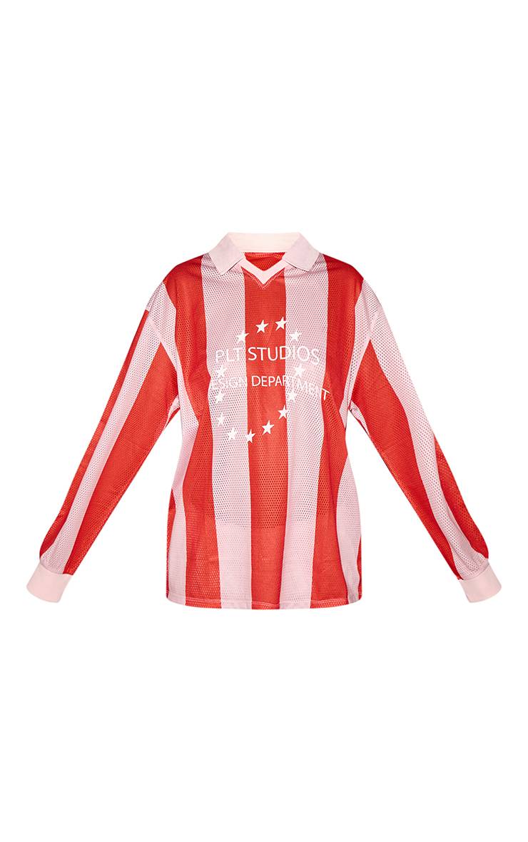 Rose Maillot De Football À Manches Longues Rayé Et Imprimé