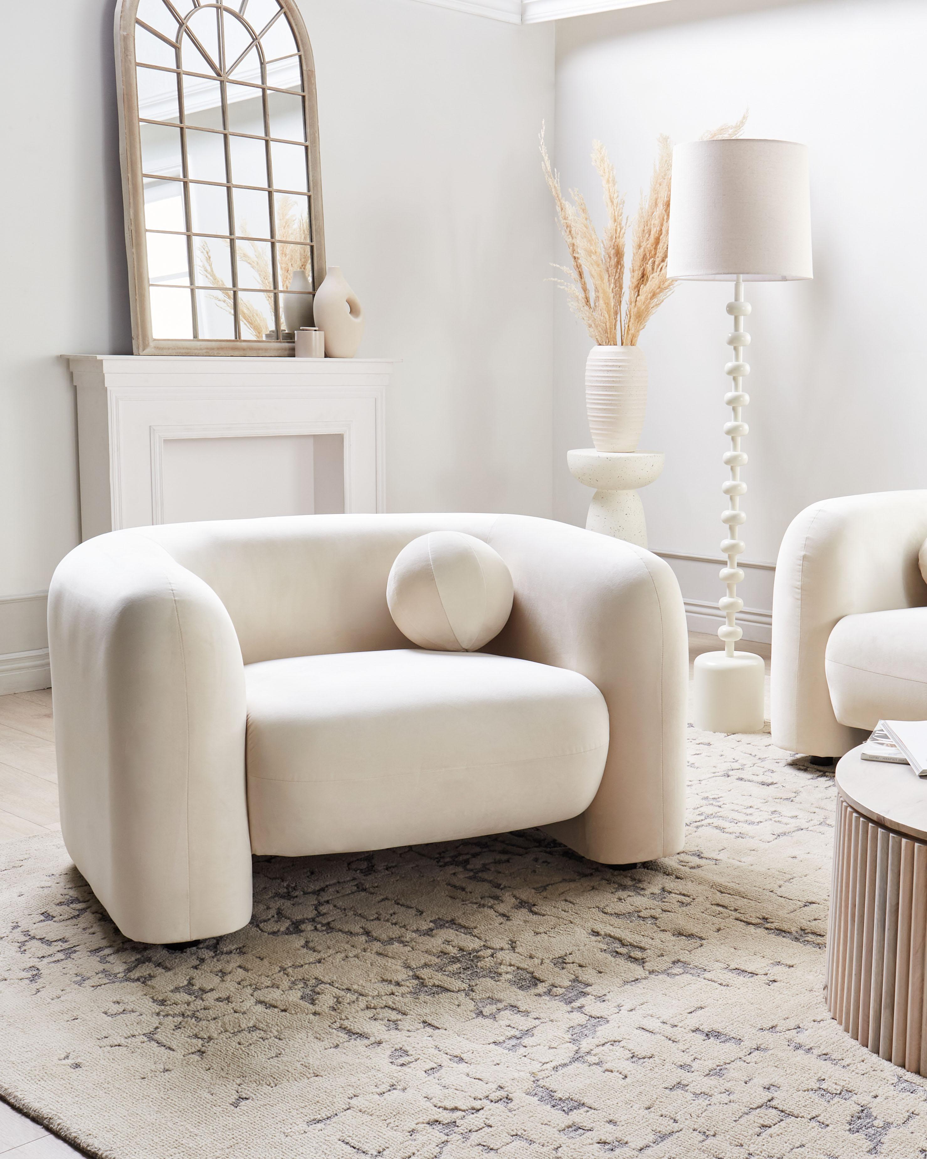 Fauteuil LEIREN Fluweel Gebroken wit