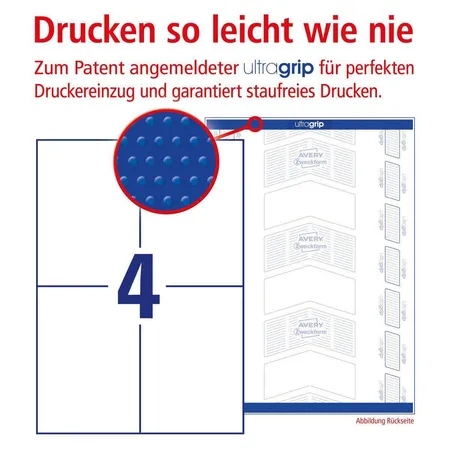 Avery Zweckform 3483-200 Universal-Etiketten,A4 mit ultragrip,105 x 148 mm, 220 Bogen/880 Etiketten, weiß