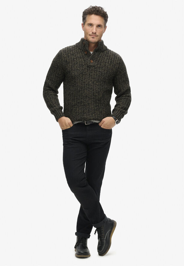 Superdry CHUNKY KNIT HENLEY Olive black twist