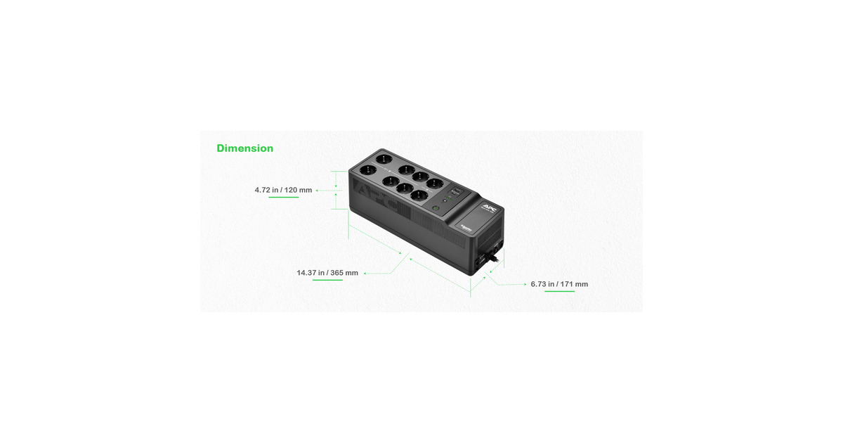 APCBack-UPS BE1050G2-GR - Noodstroomvoeding ups  (Zwart, 8x Schuko, 1050VA, 2 USB opladers, 1 USB)