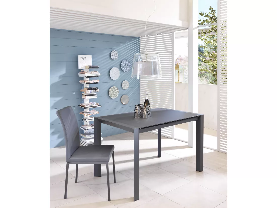 Pixel Table extensible (122/182 x 80 cm) en verre trempé gris