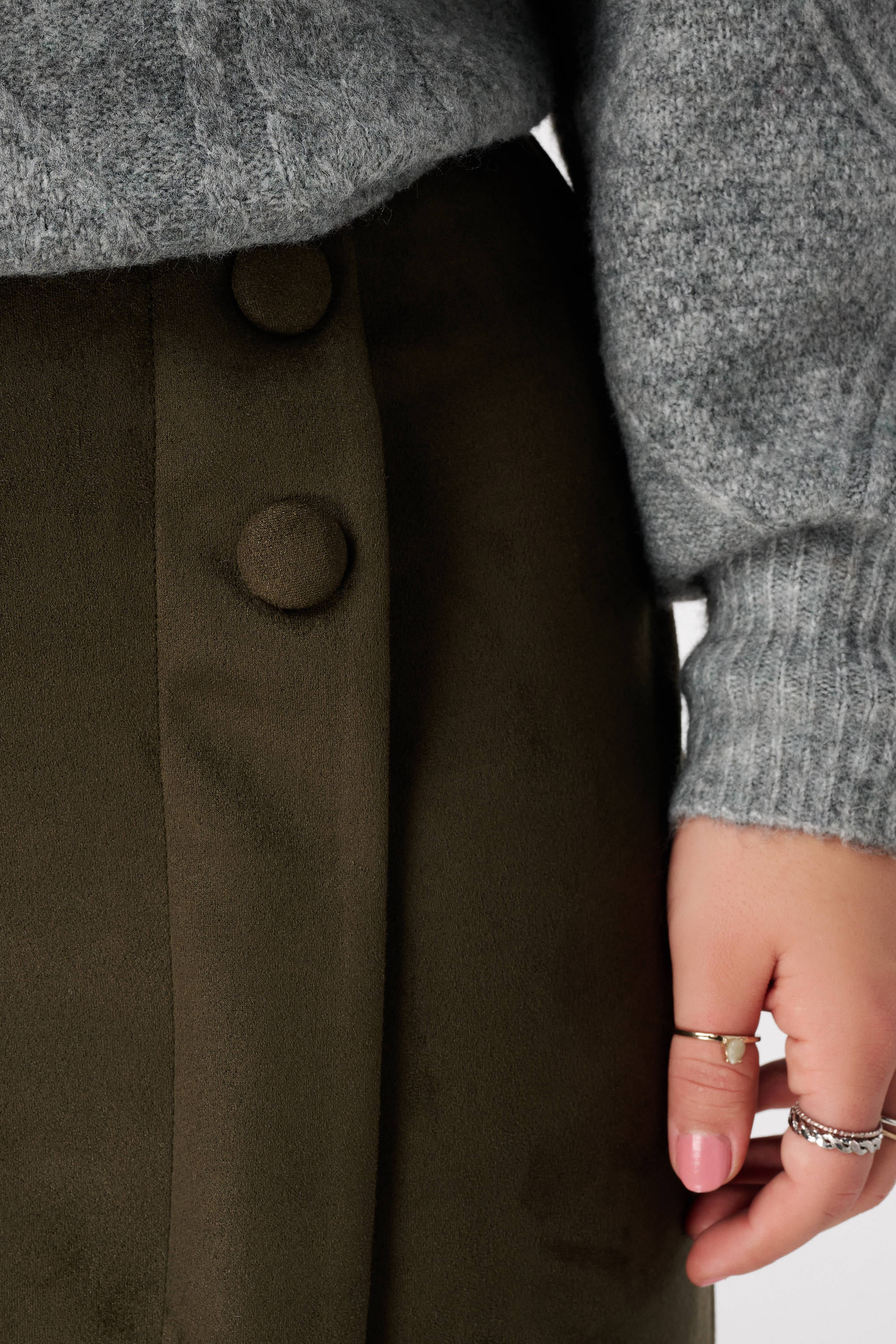 Rok met suede look en knoopdetail Donker khaki