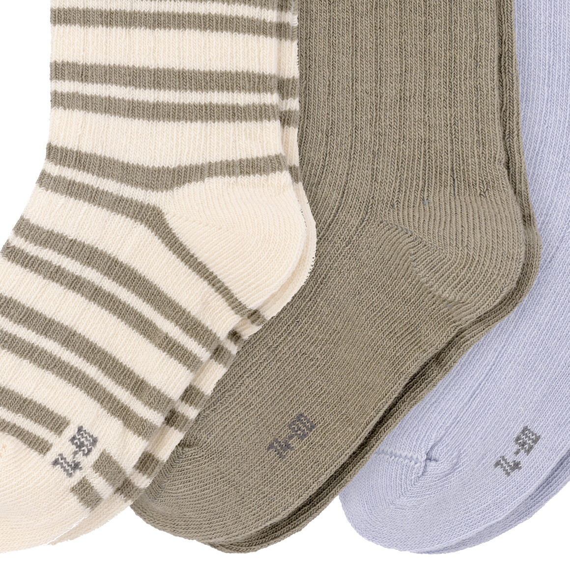 Topomini Pure Collection 3 Paar Baby Socken mit Rippstruktur cremeweiss / oliv / hellblau