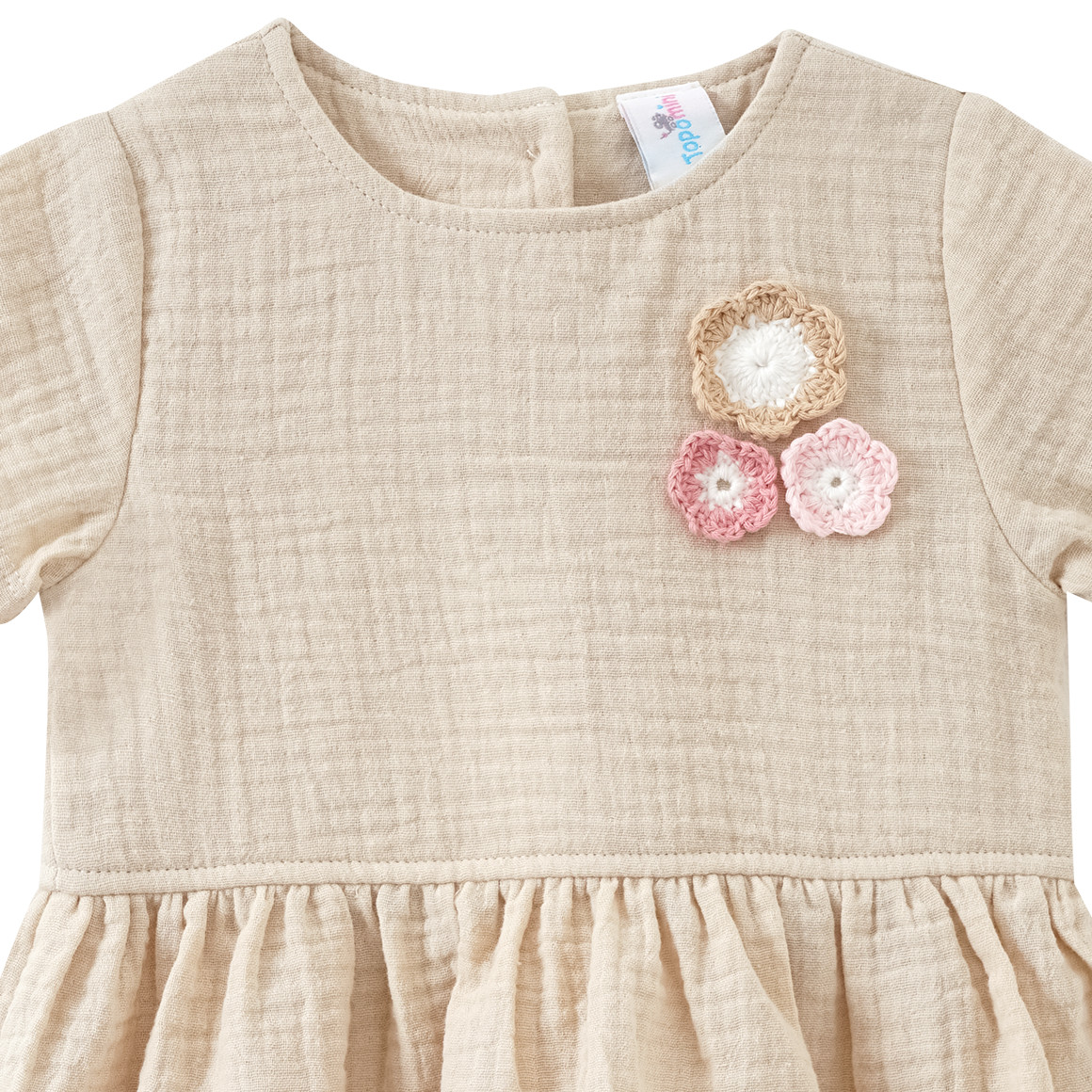 Topomini Baby Musselin-Kleid mit Stickerei beige