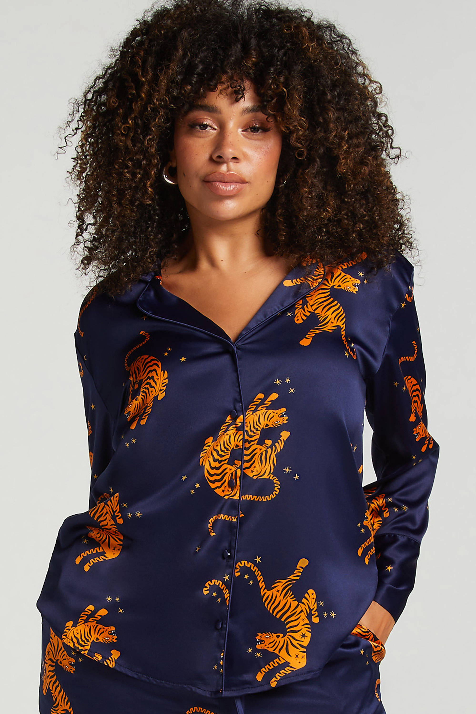 Hunkemöller satijnen pyjamatop donkerblauw